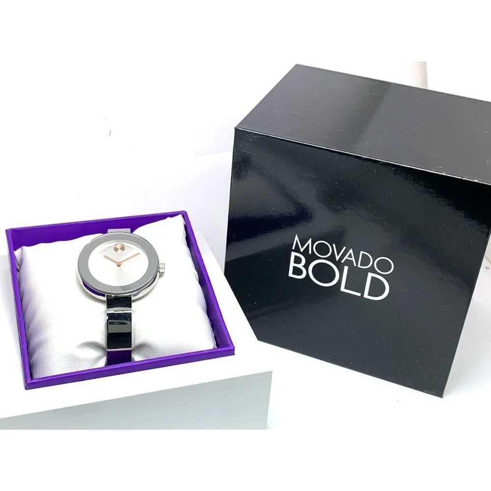 Movado Womens Watch 3600194 Bold Swiss Quartz Silver Stainless Steel Bangle 34mm